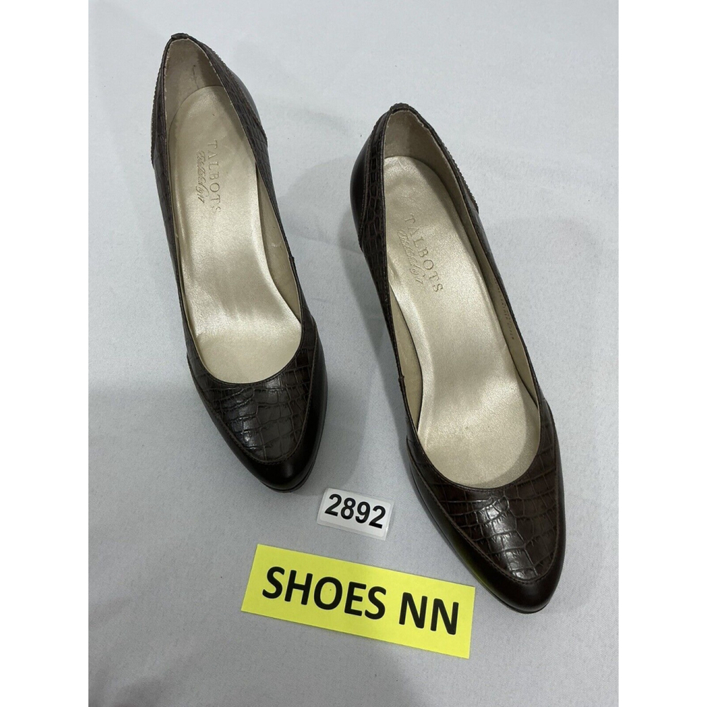 Womans Talbots Size 8 B Brown Leather Platform Pumps Alligator Embossed